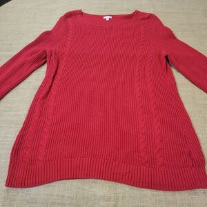 Talbots Sweater Red Knit Tunic‎ Cable Knit Long Sleeve Women's Size 1X Holiday